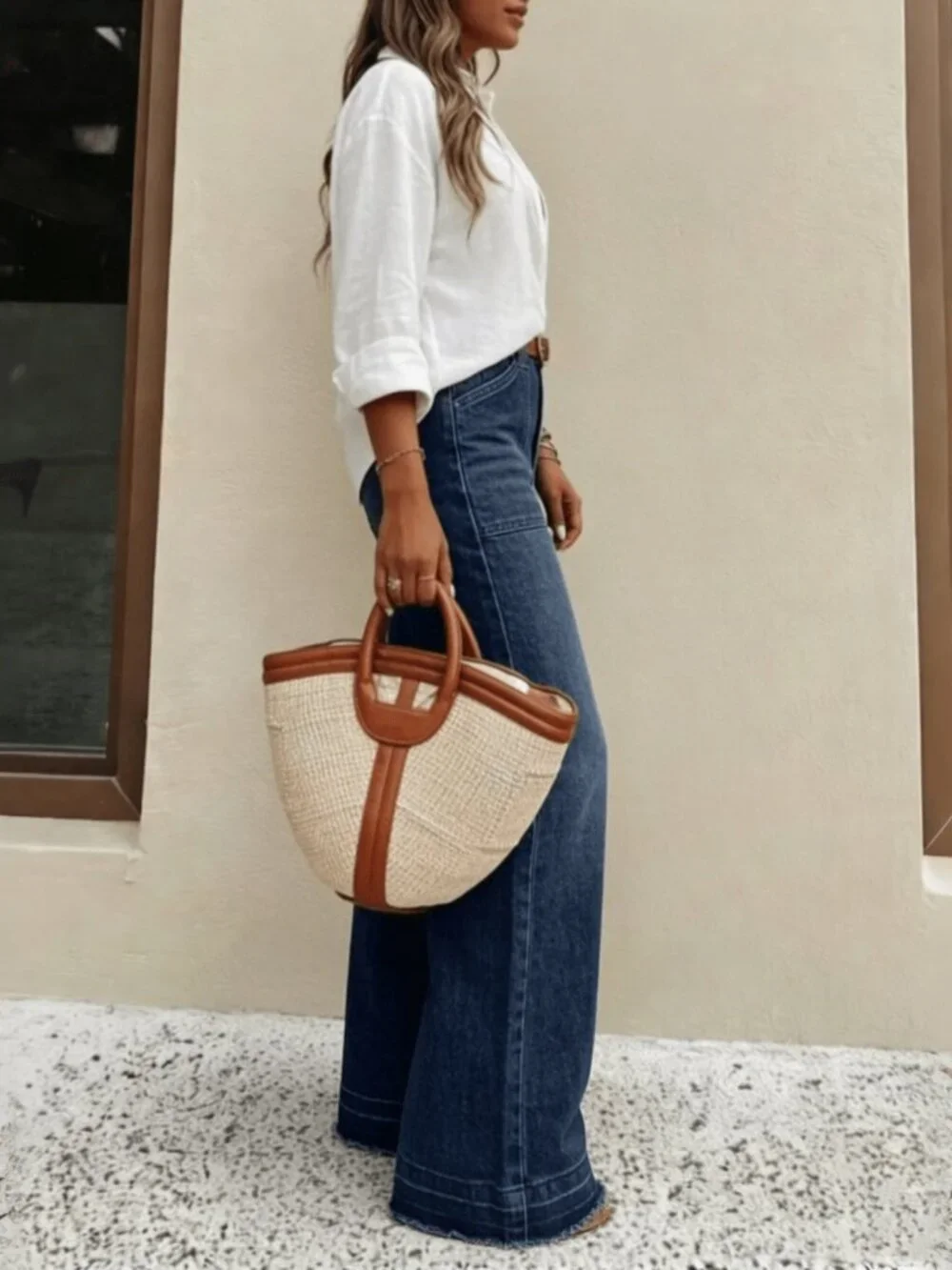 Dark Wash Women's Casual Loose Fit Wide Leg Denim Pants - Picture 5 of 5